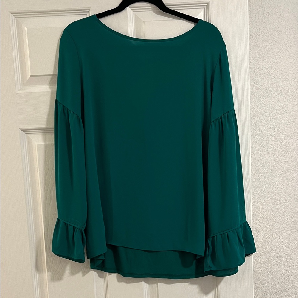 LOFT Teal Blouse with Ruffled Sleeves